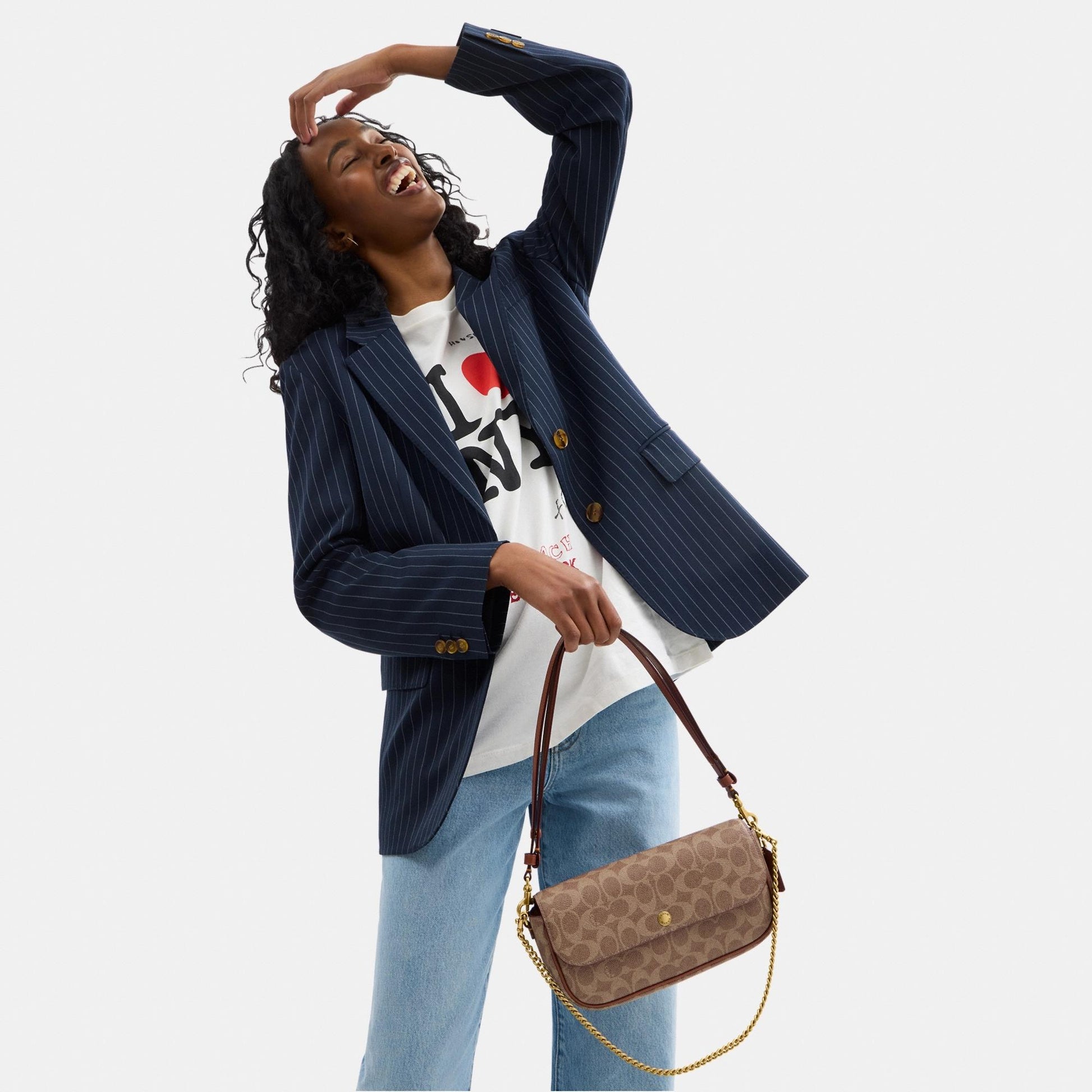 CAN91-BROOK FLAP CHAIN BAG IN SIGNATURE CANVAS-B4/Tan Caramel