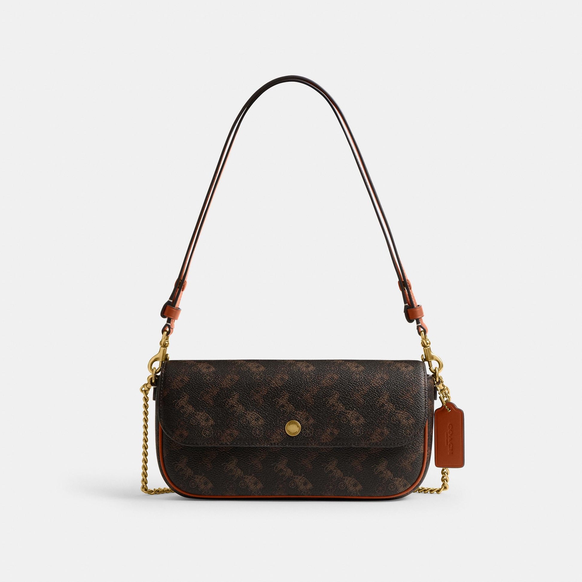 CAN92-BROOK FLAP CHAIN BAG WITH HORSE AND CARRIAGE PRINT-B4/Truffle Burnished Amber