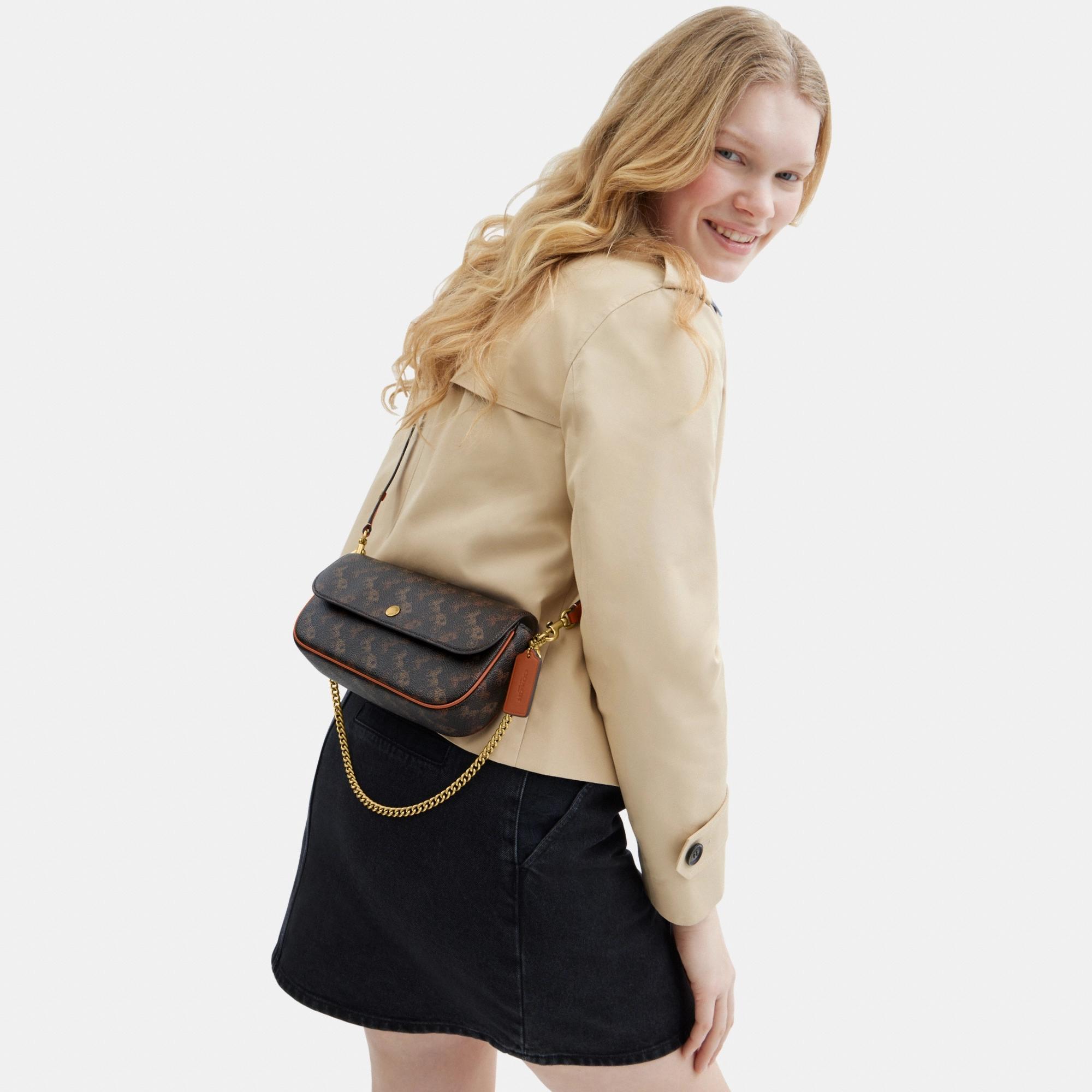 CAN92-BROOK FLAP CHAIN BAG WITH HORSE AND CARRIAGE PRINT-B4/Truffle Burnished Amber