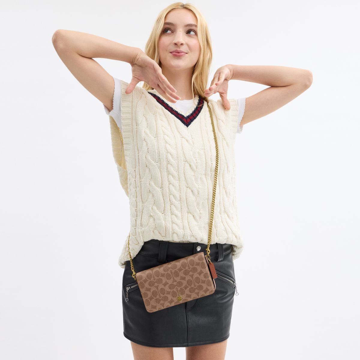 CAO03-Mila Crossbody Bag In Signature Canvas-B4/Tan Caramel
