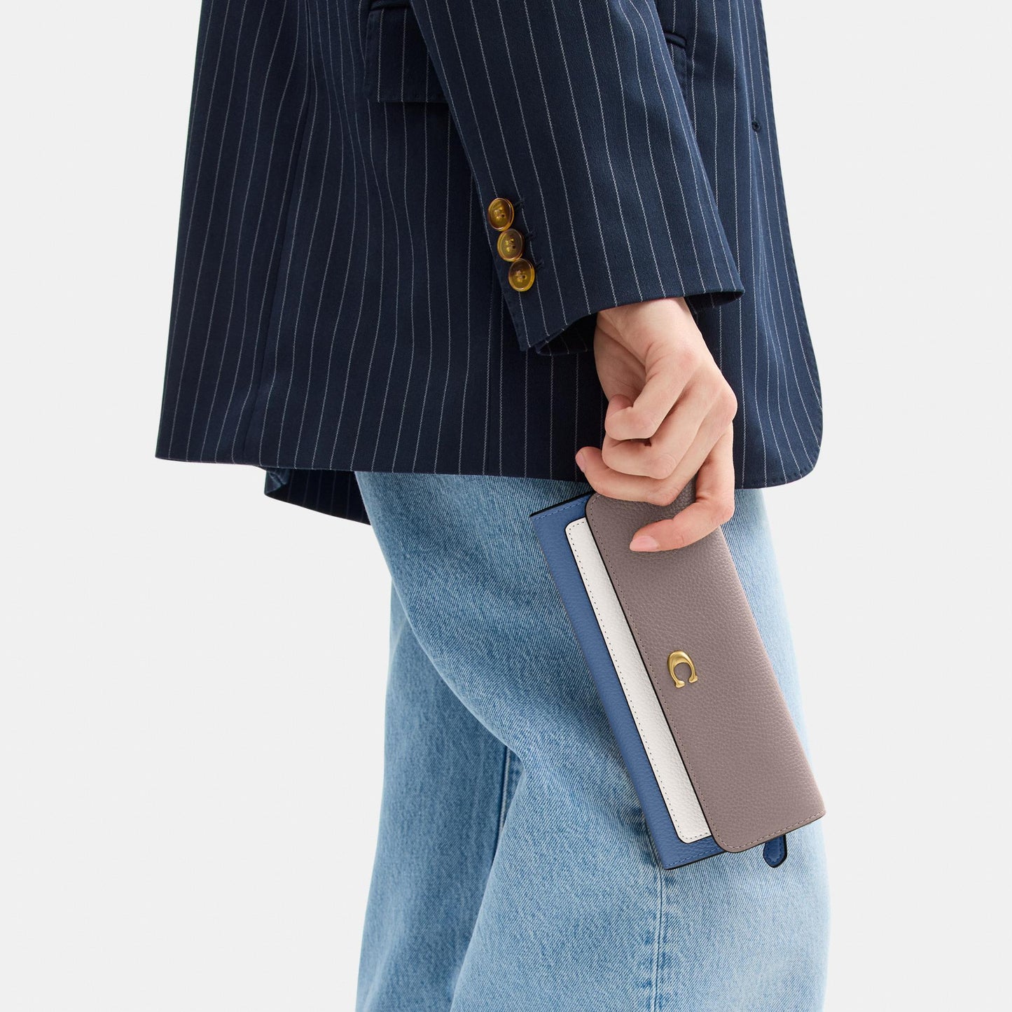 CAO18-Mila Long Flap Wallet In Colorblock-B4/Ash Multi