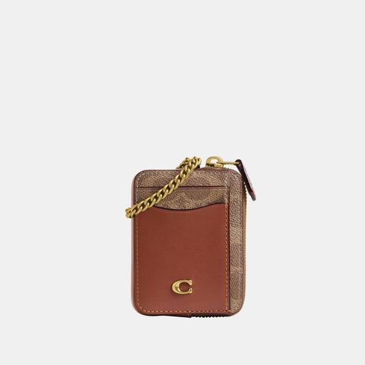 CAO37-Coated Canvas Signature Essential Chain Card Case-B4/Tan Caramel