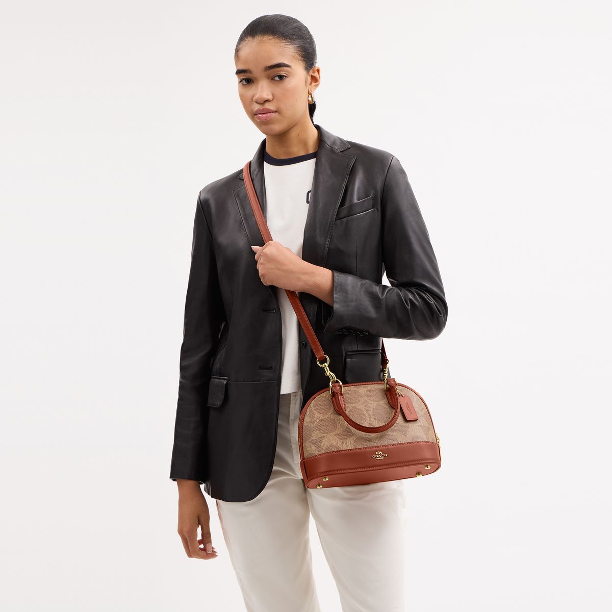 CAS19-Sabrina Satchel Bag In Signature Canvas-Im/Tan/Caramel