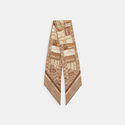 29CAS77-Stacked Tabby Printed Wide Silk Skinny-Tan