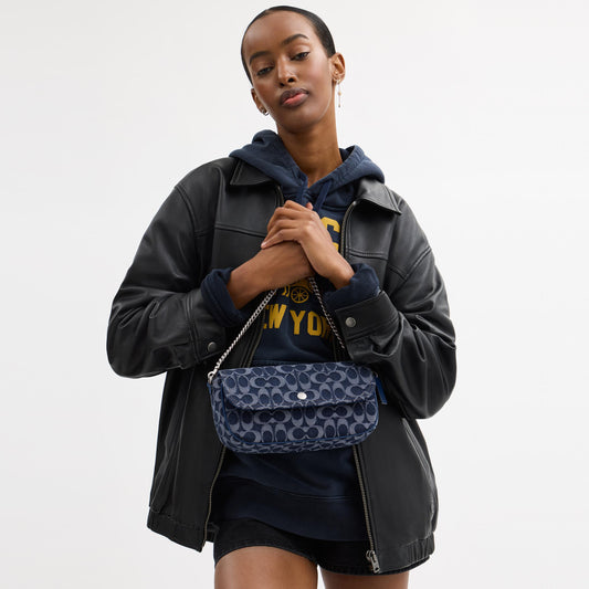 Brook Flap Chain Bag In Signature Denim