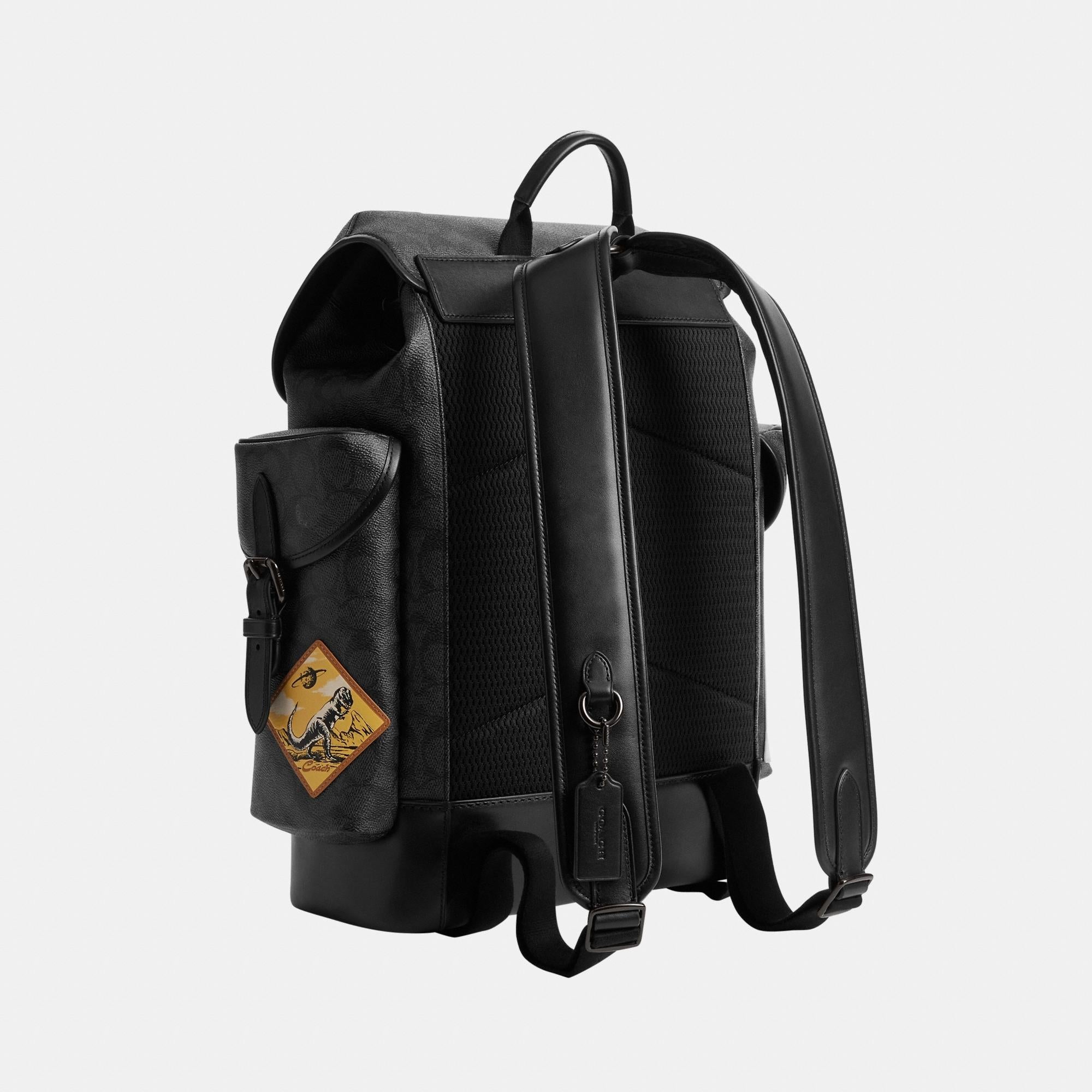 CBF04-Hitch Backpack In Signature Canvas With Patches-Charcoal Multi