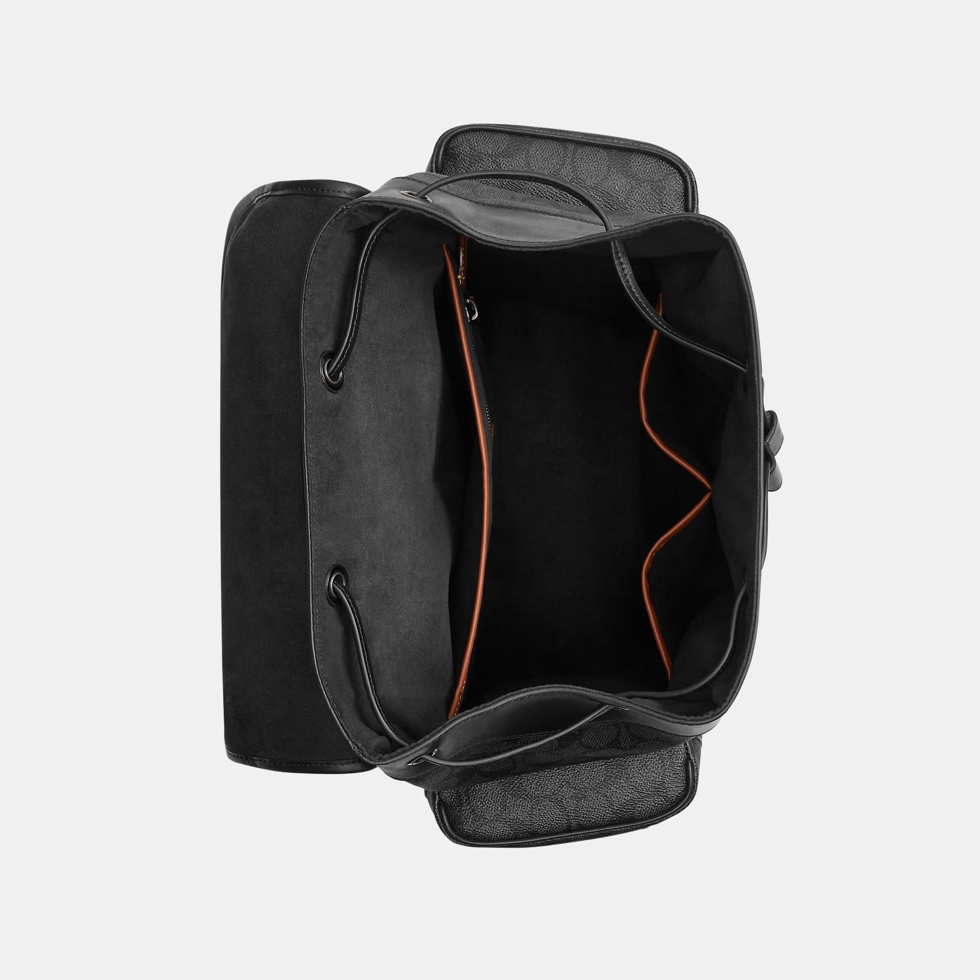 CBF04-Hitch Backpack In Signature Canvas With Patches-Charcoal Multi