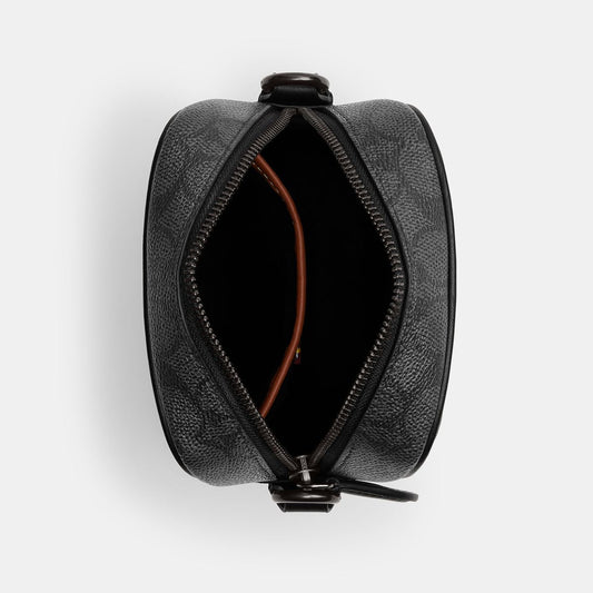 CBF95-Hitch Crossbody In Signature Canvas With Patches-Charcoal Multi