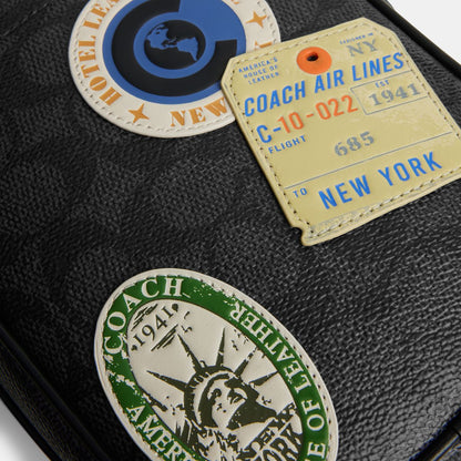 CBF95-Hitch Crossbody In Signature Canvas With Patches-Charcoal Multi