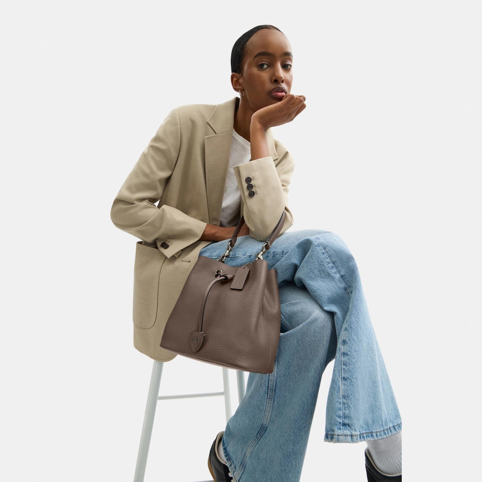 CBH06-Rowan Bucket Bag-Qb/Dark Stone