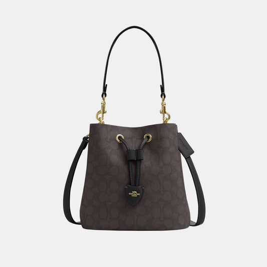 CBH07-Rowan Bucket Bag in Signature Canvas-Im/Walnut/Black