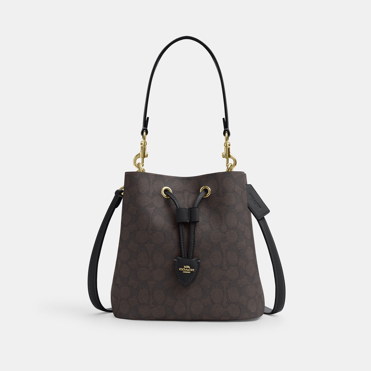 CBH07-Rowan Bucket Bag In Signature Canvas-Im/Walnut/Black