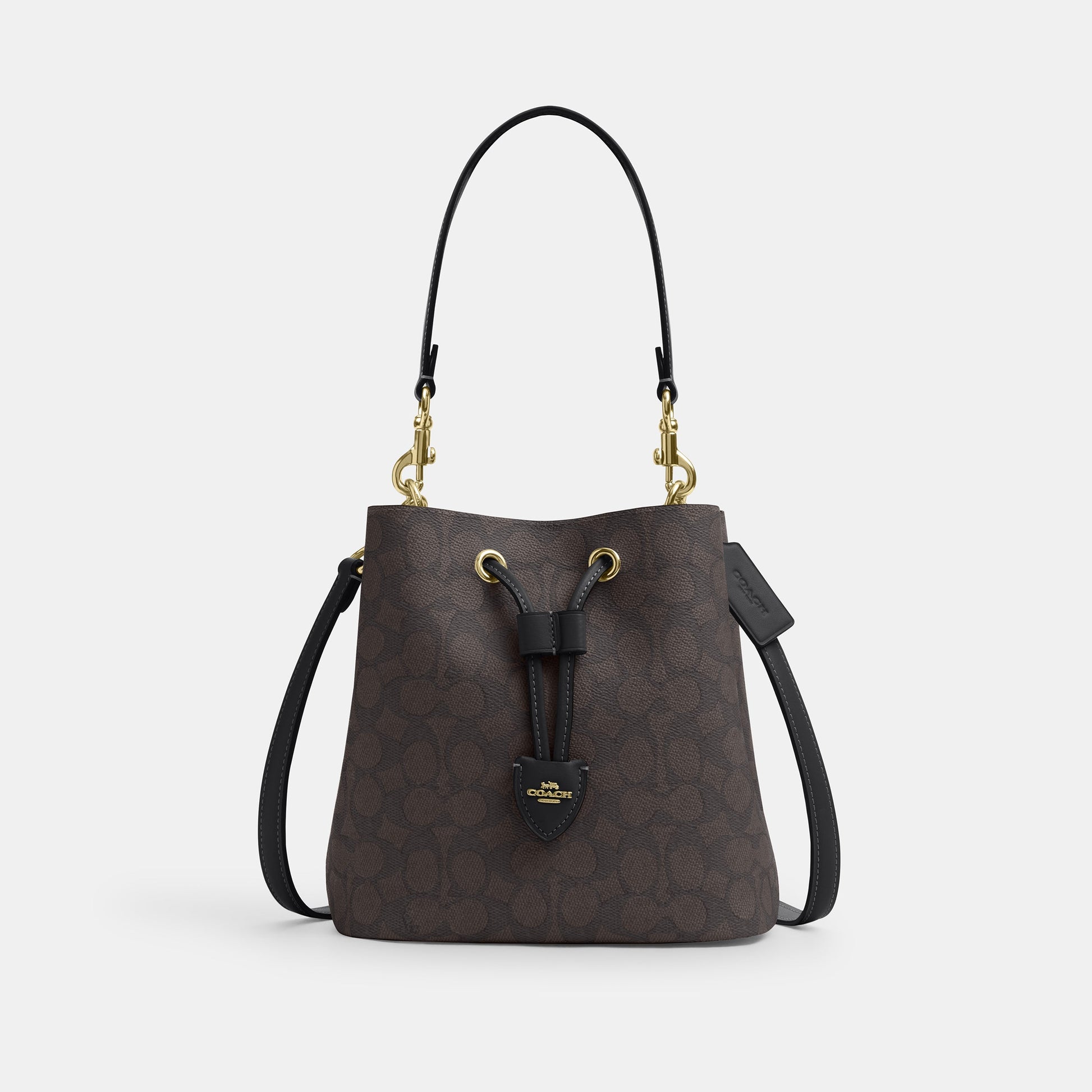 CBH07-Rowan Bucket Bag In Signature Canvas-Im/Walnut/Black