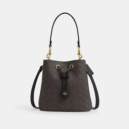 CBH07-Rowan Bucket Bag In Signature Canvas-Im/Walnut/Black