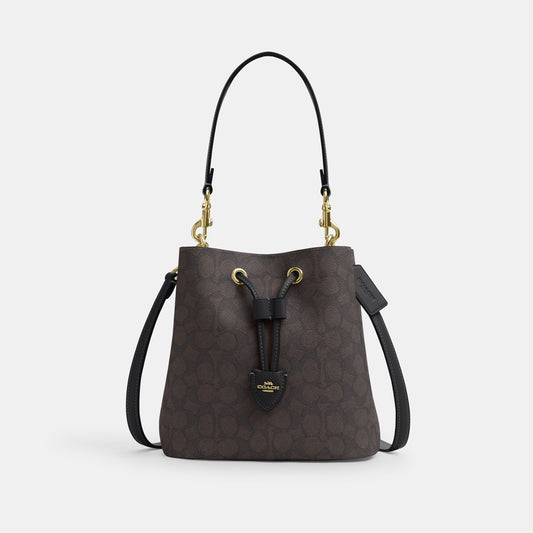 CBH07-Rowan Bucket Bag In Signature Canvas-Im/Walnut/Black
