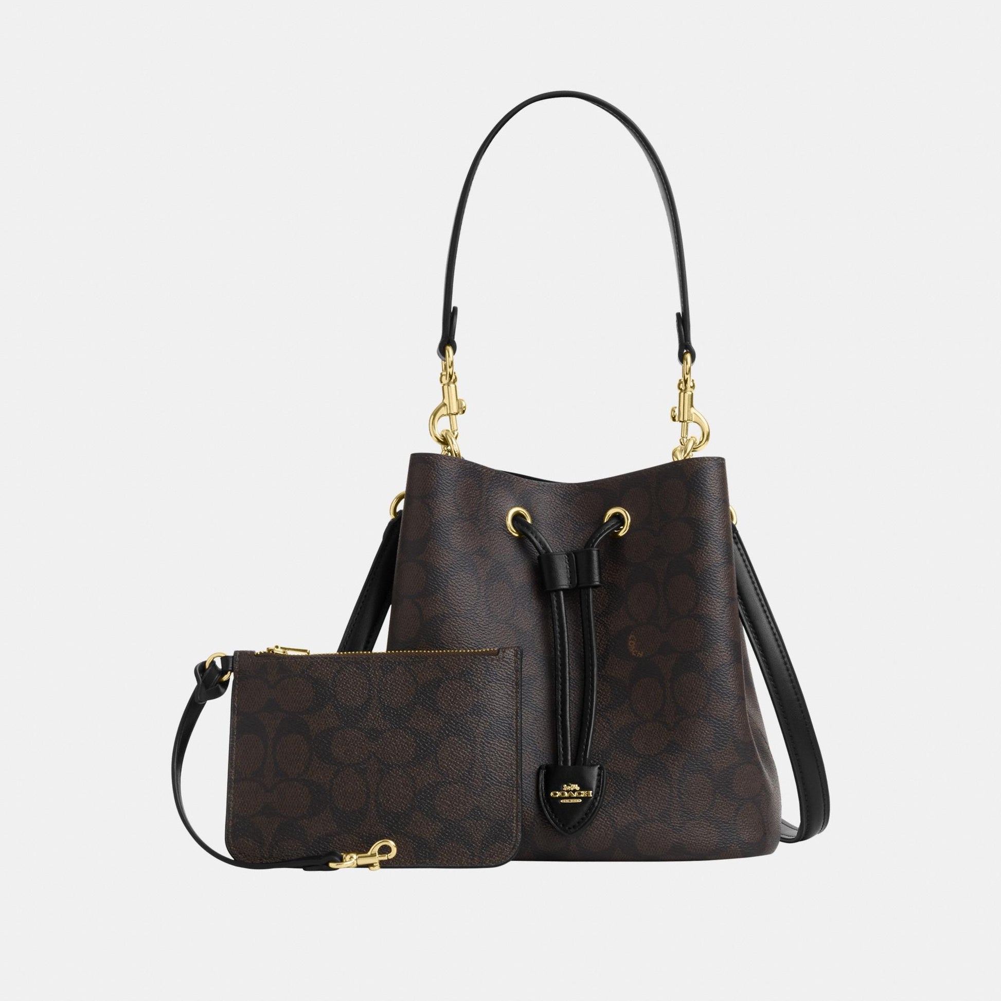 CBH07-Rowan Bucket Bag in Signature Canvas-Im/Walnut/Black