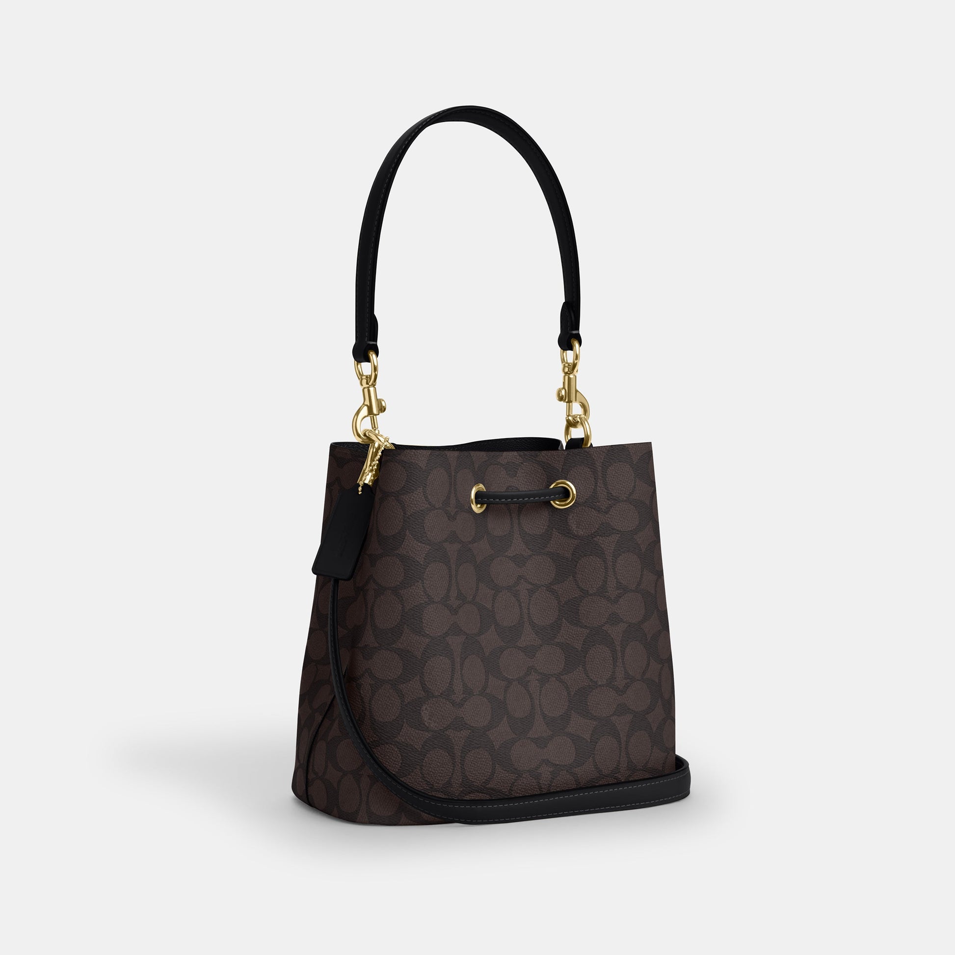 CBH07-Rowan Bucket Bag In Signature Canvas-Im/Walnut/Black