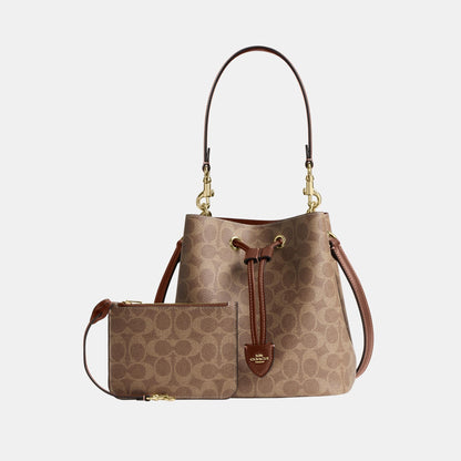CBH07-Rowan Bucket Bag in Signature Canvas-Im/Tan/Brown