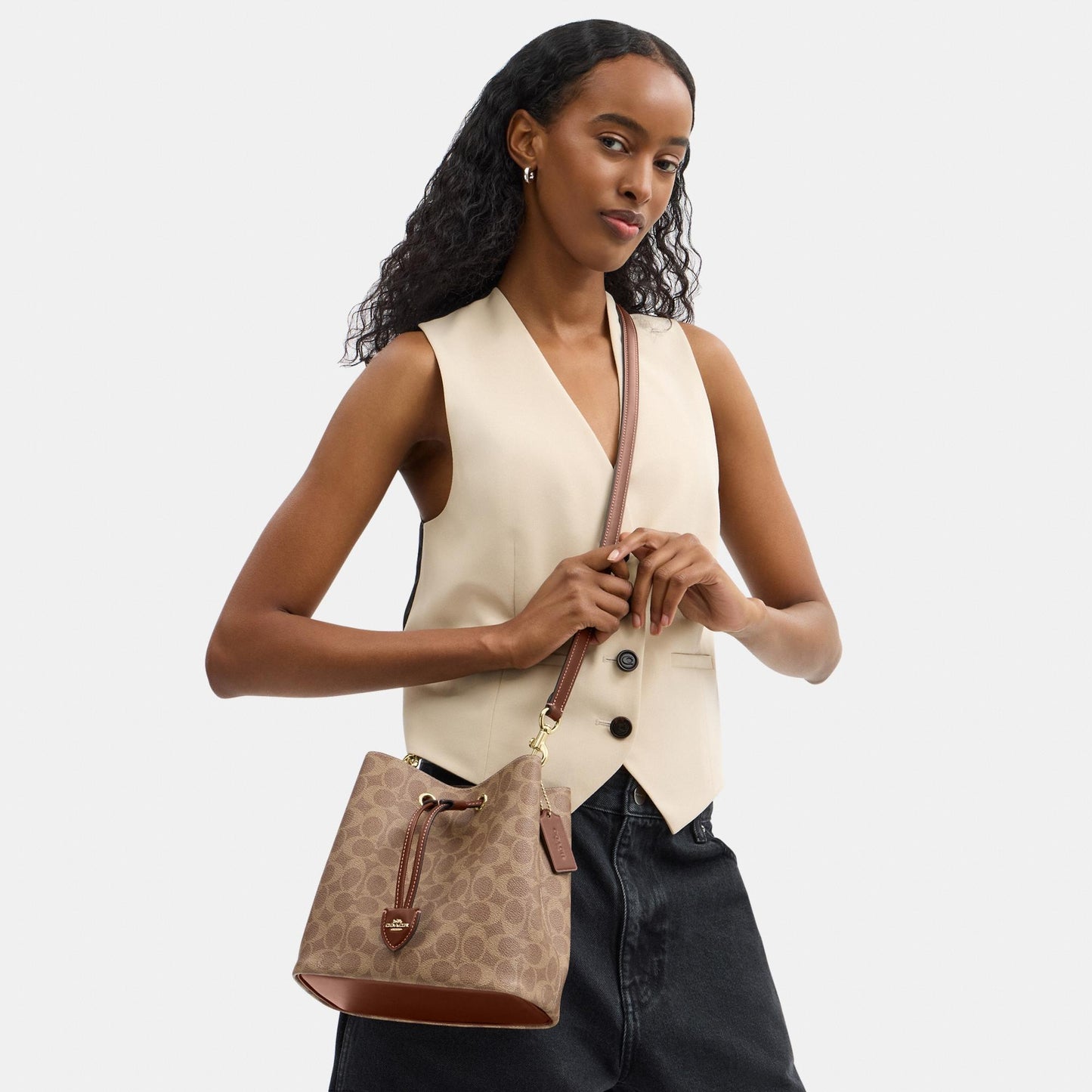 CBH07-Rowan Bucket Bag in Signature Canvas-Im/Tan/Brown