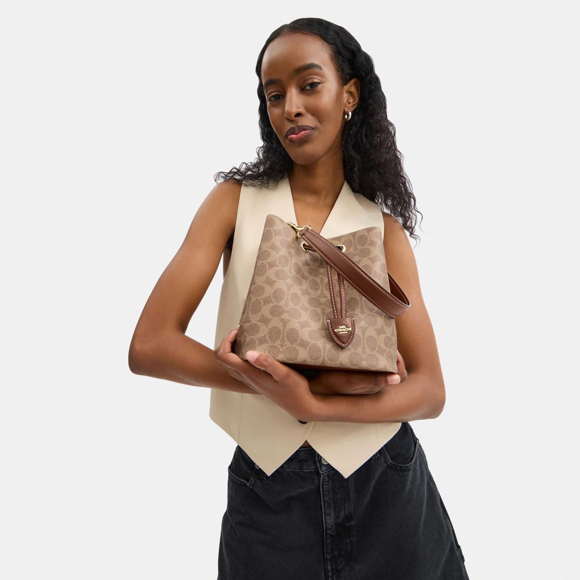 CBH07-Rowan Bucket Bag in Signature Canvas-Im/Tan/Brown