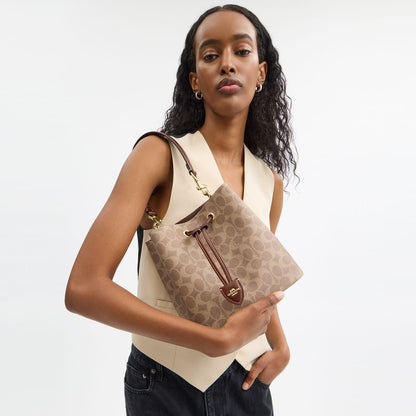 CBH07-Rowan Bucket Bag In Signature Canvas-Im/Tan/Brown