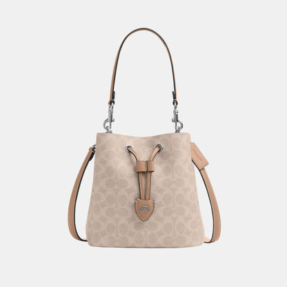 CBH07-Rowan Bucket Bag in Signature Canvas-Sv/Sand/Taupe