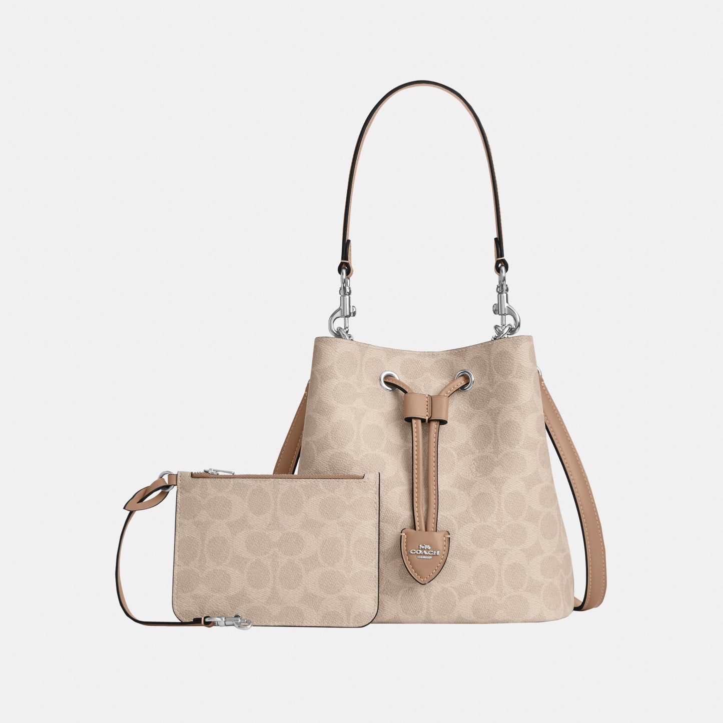 CBH07-Rowan Bucket Bag in Signature Canvas-Sv/Sand/Taupe