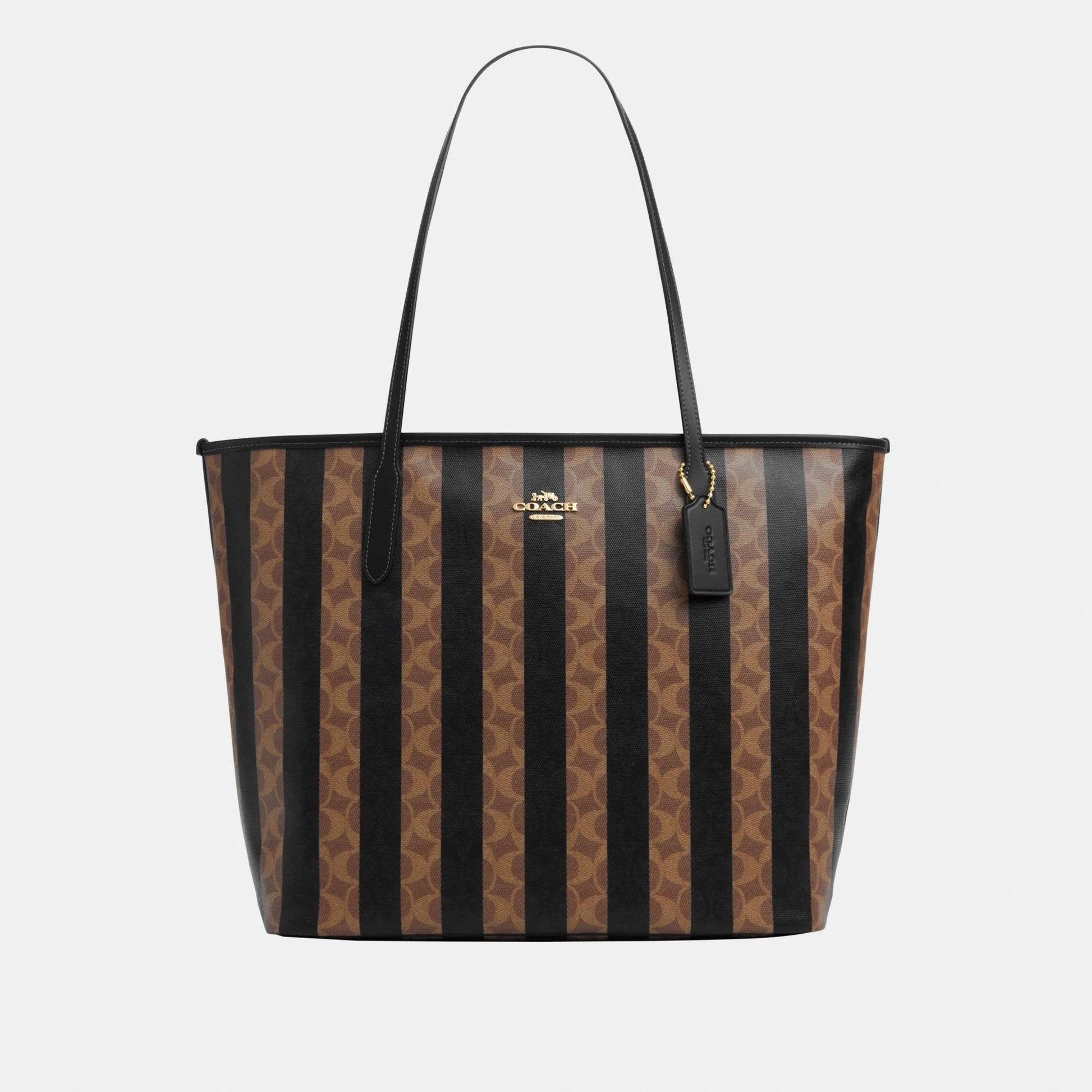 CBI03-Large City Tote Bag In Signature Canvas With Stripe-Im/Walnut/Tan