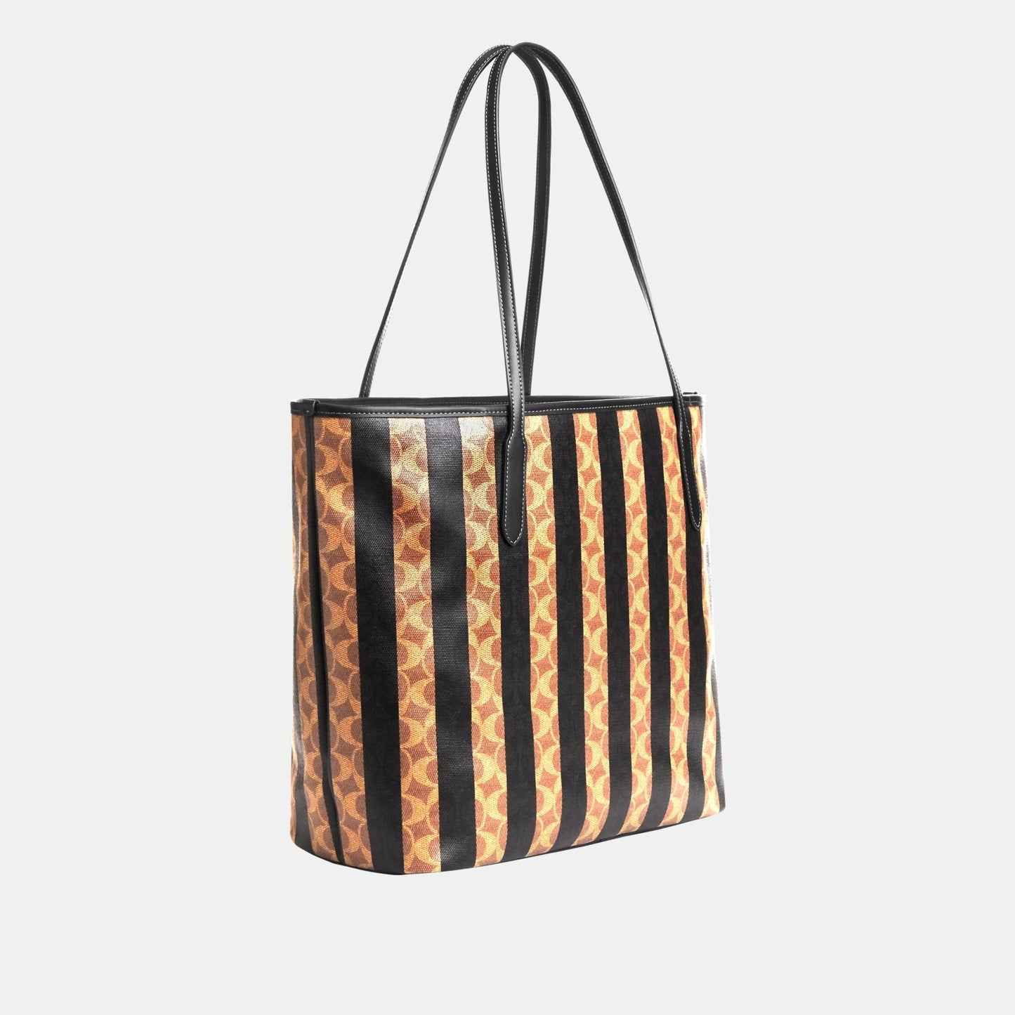 CBI03-Large City Tote Bag In Signature Canvas With Stripe-Im/Walnut/Tan