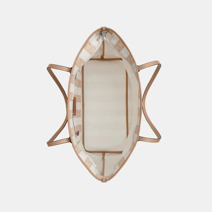 CBI03-Large City Tote Bag In Signature Canvas With Stripe-Sv/Sand/Tan