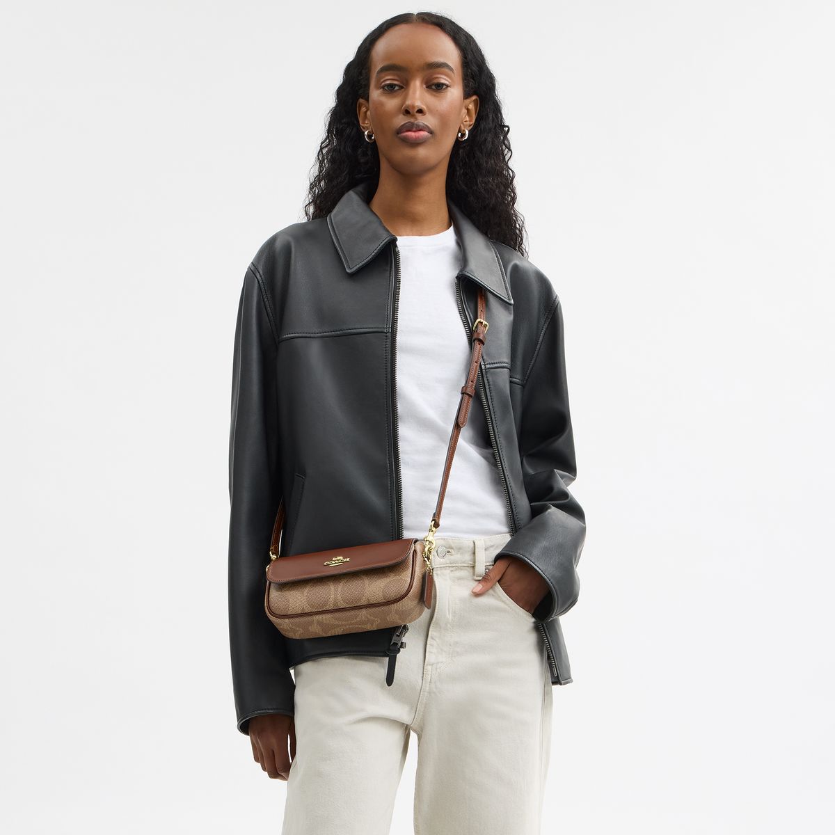 CBJ14-Hailey Flap Bag In Signature Canvas-Im/Tan/Brown