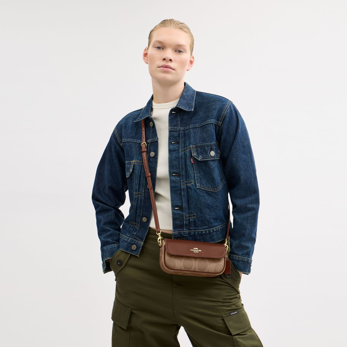 CBJ14-Hailey Flap Bag In Signature Canvas-Im/Tan/Brown