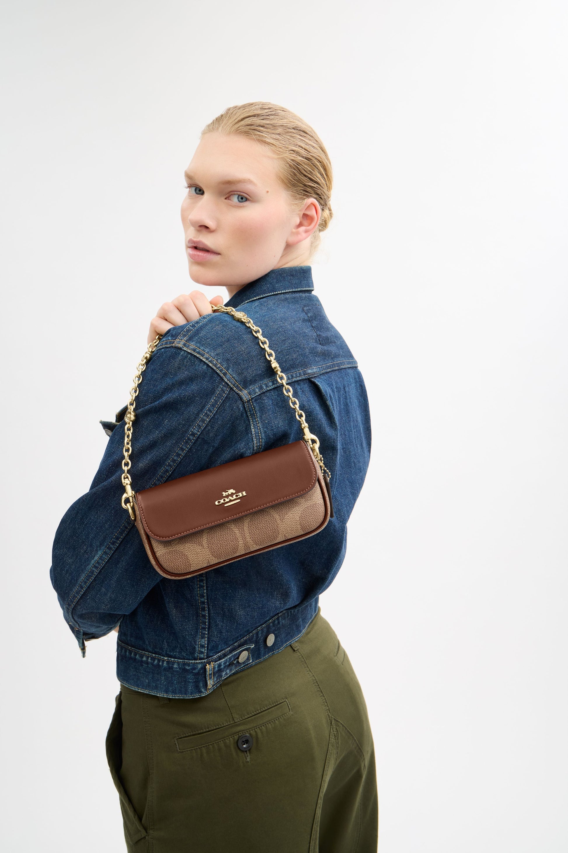 CBJ14-Hailey Flap Bag In Signature Canvas-Im/Tan/Brown