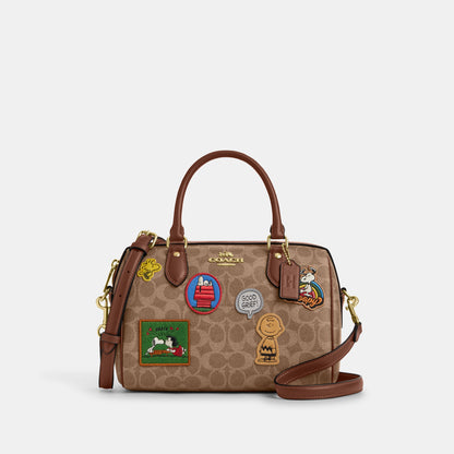 CBJ90-Coach X Peanuts Rowan Satchel Bag In Signature Canvas With Patches-Im/Tan/Brown Multi