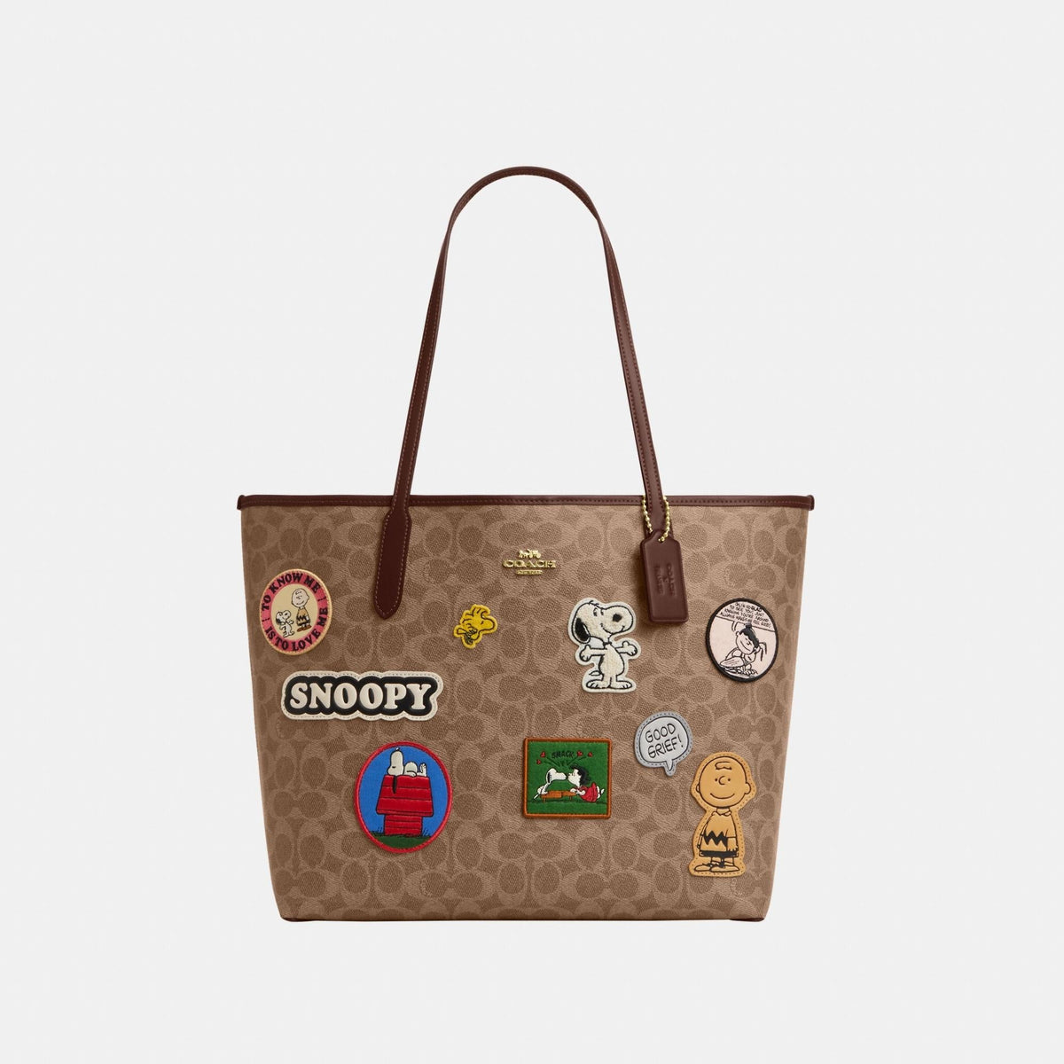 CBJ91-Coach X Peanuts City Tote In Signature Canvas With Patches-Im/Tan/Brown Multi
