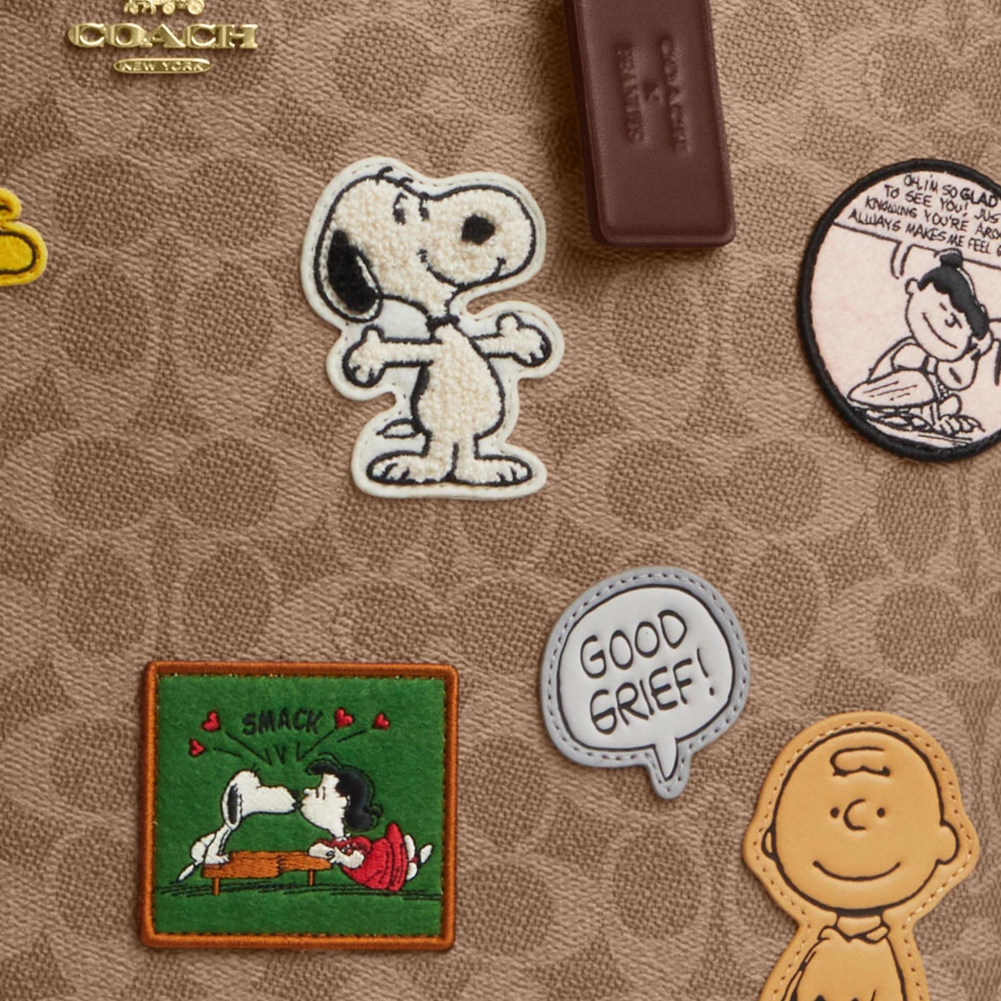 CBJ91-Coach X Peanuts City Tote In Signature Canvas With Patches-Im/Tan/Brown Multi