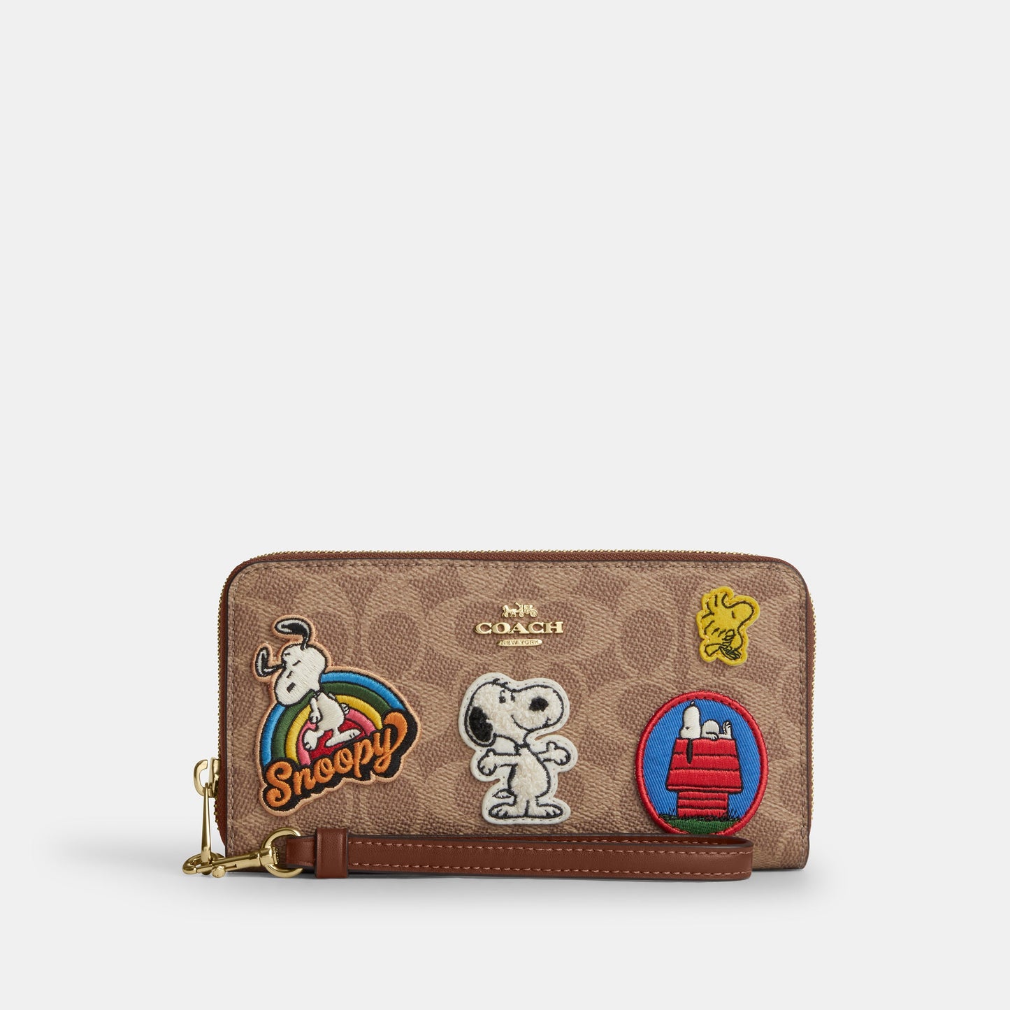 CBM91-Coach X Peanuts Long Zip Around Wallet In Signature Canvas With Patches-Im/Tan/Brown Multi