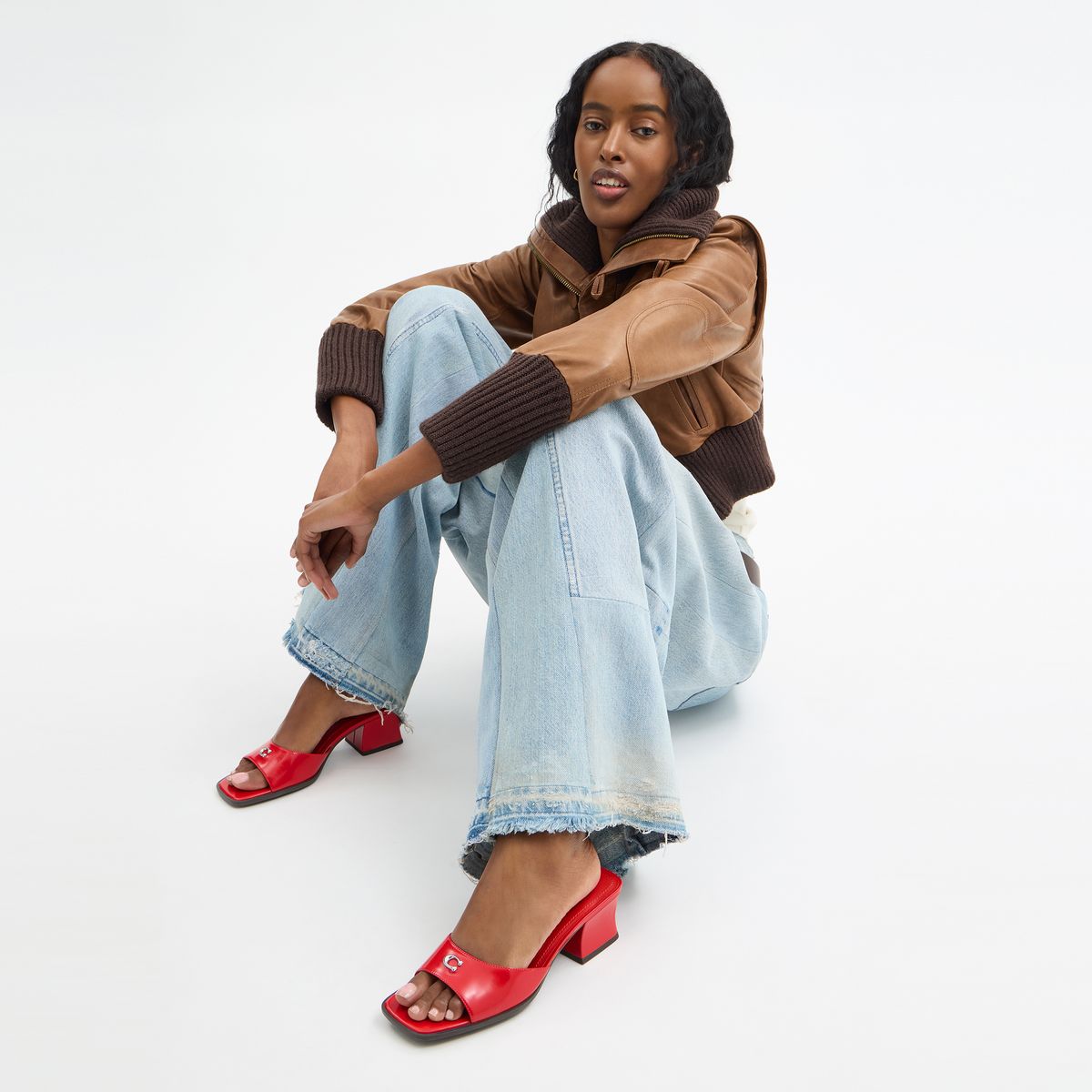 CBO42-Sculpted C Block Heel Sandal-Sport Red