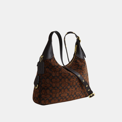 CCE49-Ella Shoulder Bag in Signature Chenille-Im/Truffle