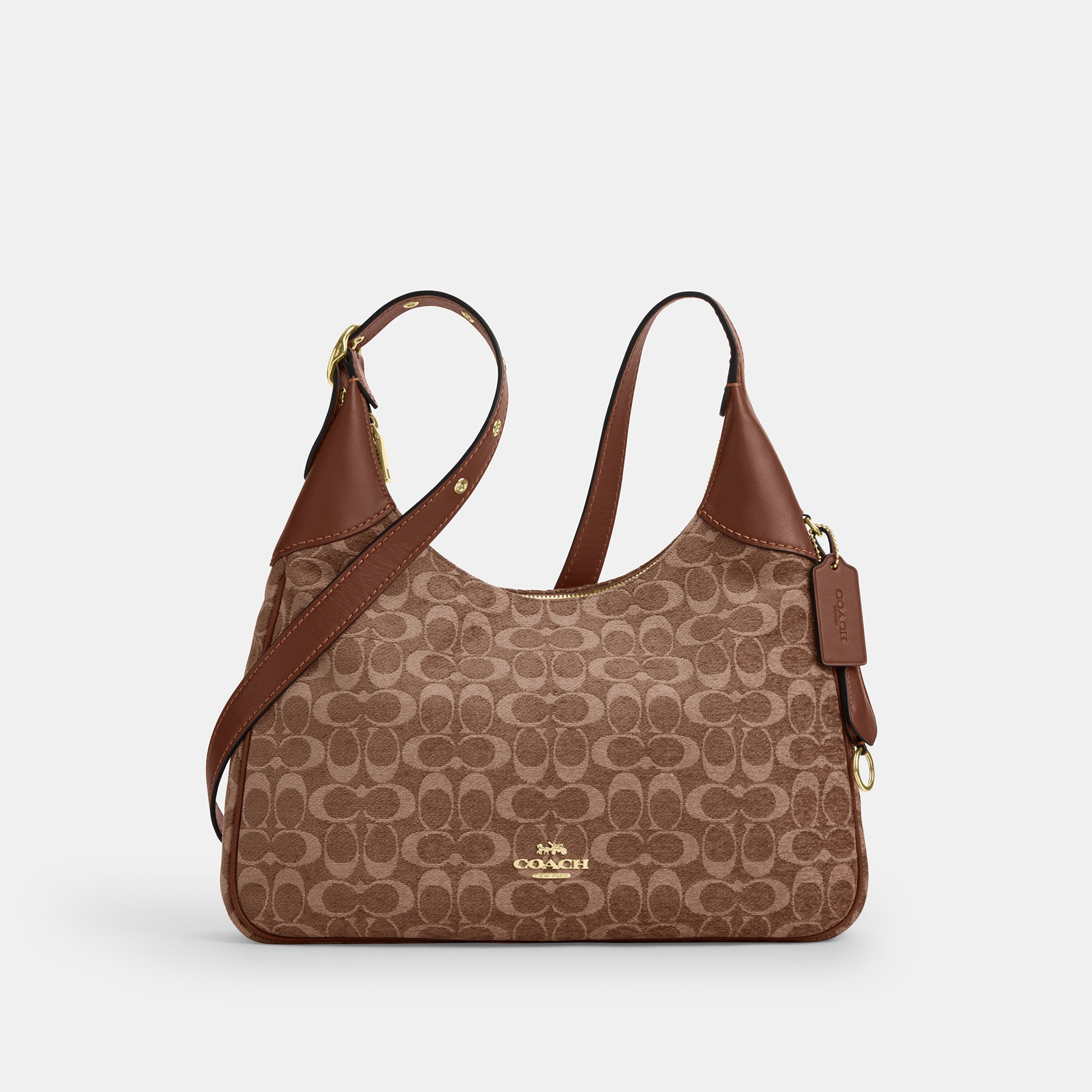 CCE49-Ella Shoulder Bag in Signature Chenille-Im/Light Khaki/Vintage Brown