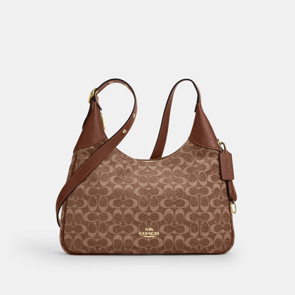 CCE49-Ella Shoulder Bag in Signature Chenille-Im/Light Khaki/Vintage Brown