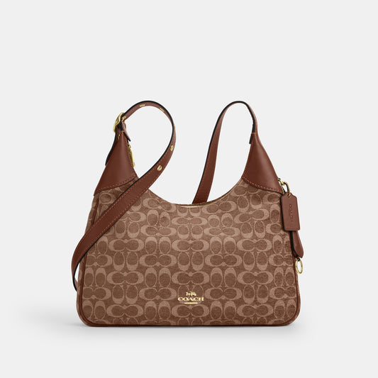 CCE49-Ella Shoulder Bag in Signature Chenille-Im/Light Khaki/Vintage Brown