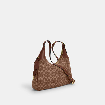 CCE49-Ella Shoulder Bag in Signature Chenille-Im/Light Khaki/Vintage Brown