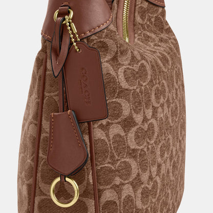 CCE49-Ella Shoulder Bag in Signature Chenille-Im/Light Khaki/Vintage Brown