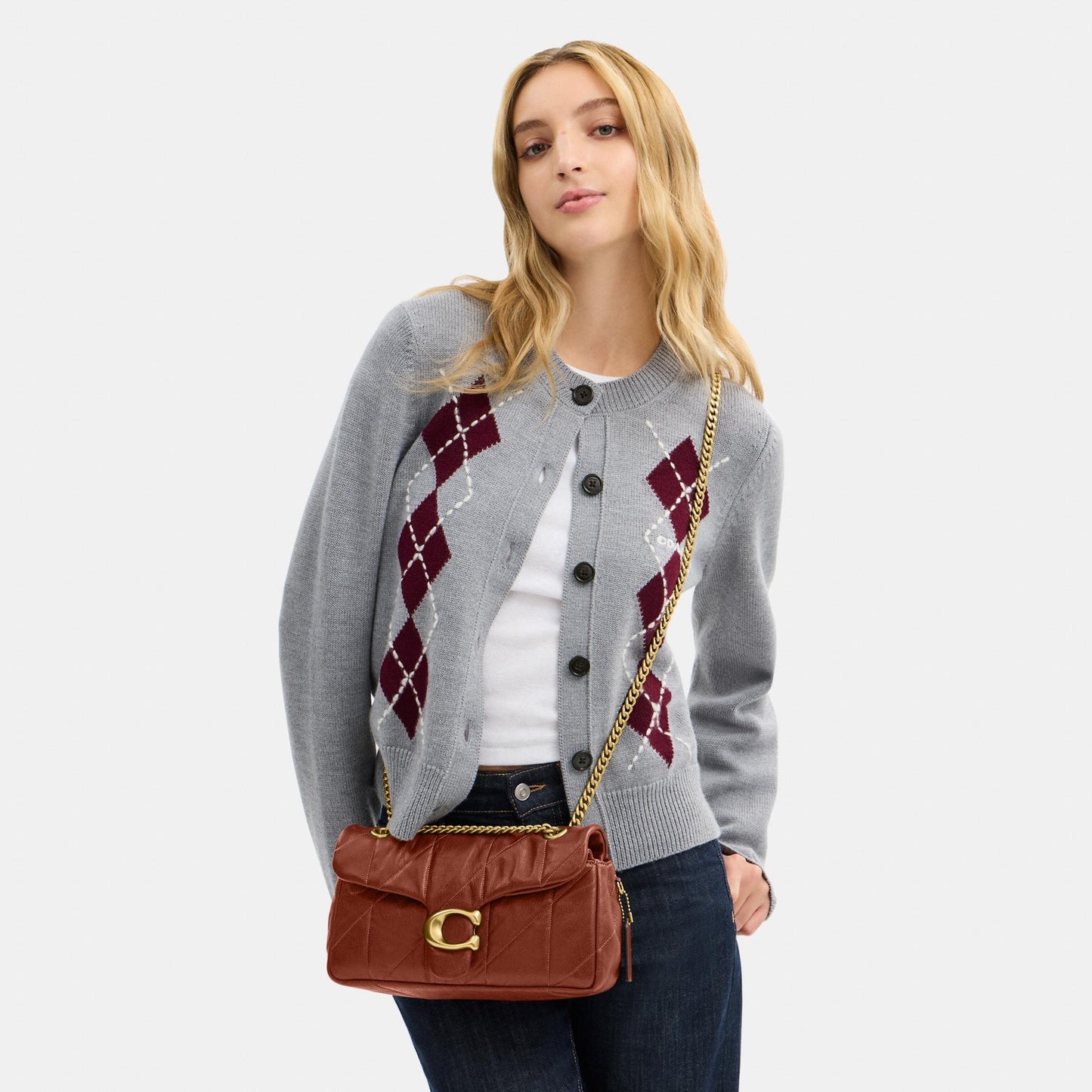 CCW83-Soft Quilted Tabby Shoulder Bag 26-B4/Pecan