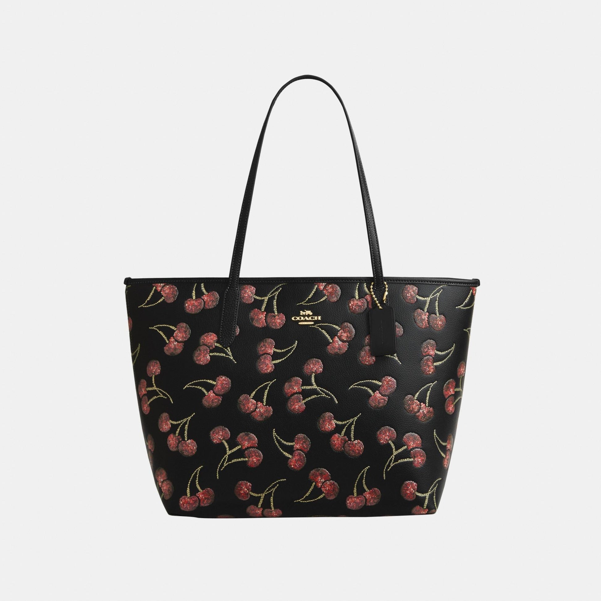 CCZ18-City Tote Bag with Cherry Print-Im/Black Multi