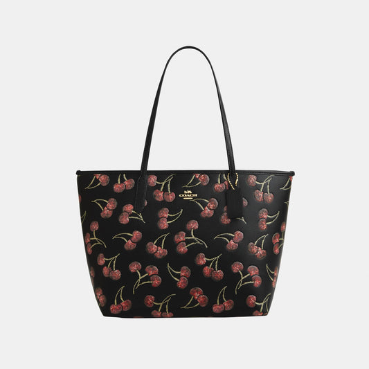 CCZ18-City Tote Bag with Cherry Print-Im/Black Multi