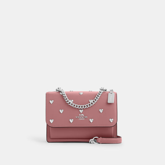 CDB10-Mini Klare Crossbody Bag with Heart Rivets-Sv/Peony