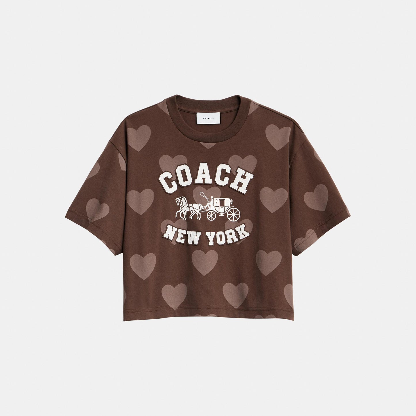 CDI34-Cropped Horse and Carriage Heart T Shirt-Brown