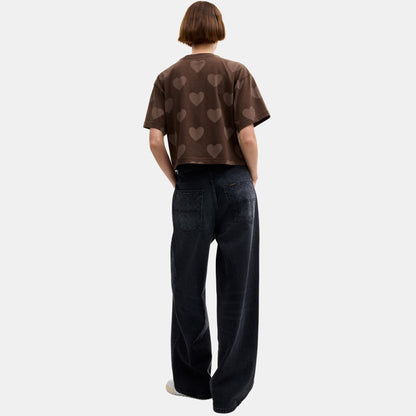 CDI34-Cropped Horse and Carriage Heart T Shirt-Brown